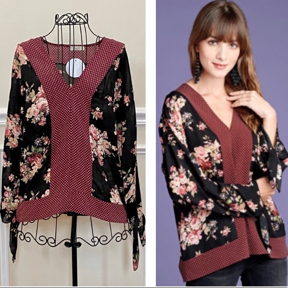 ODDI Tops - *CLEARANCE* ODDI Floral Tie Sleeve Lightweight Blouse
